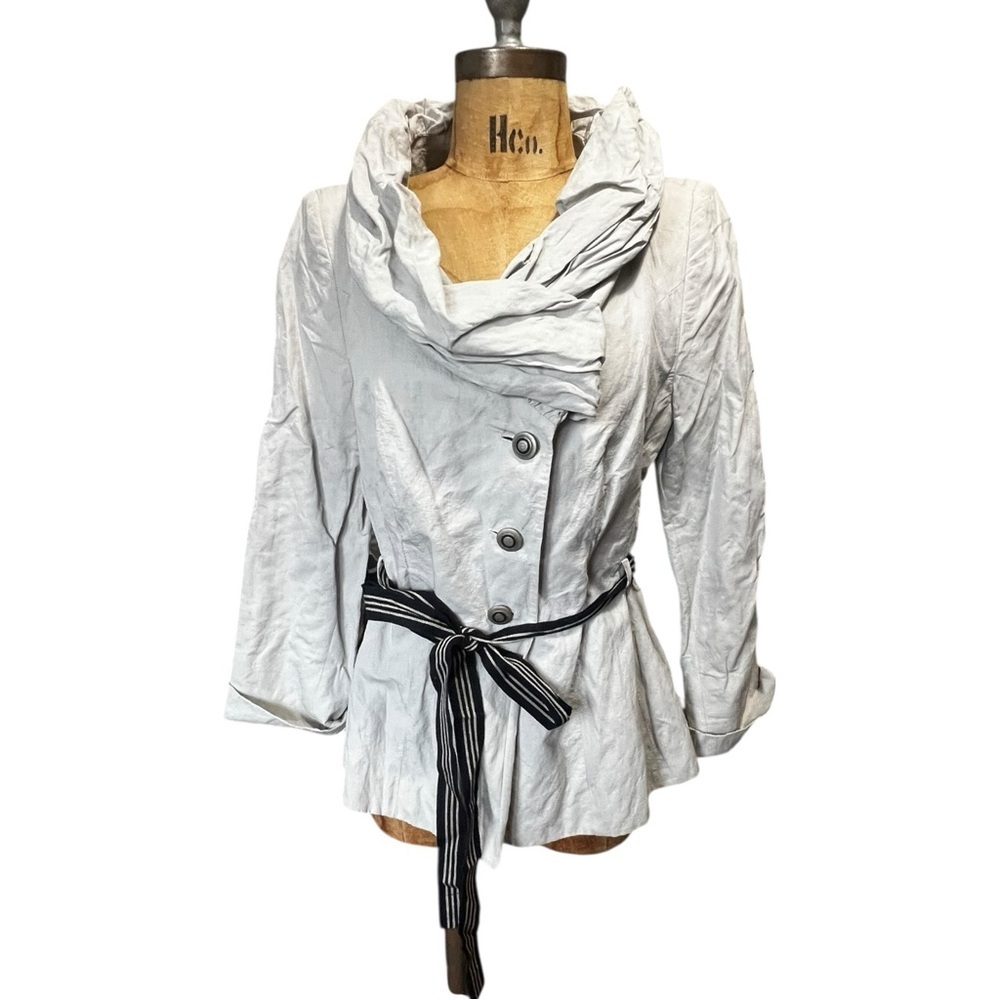 Pauw Amsterdam Light Gray Coat with Striped Belt Like New! 3